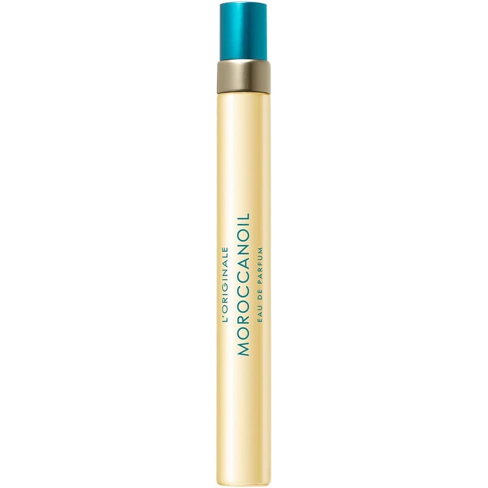 Moroccanoil L'Originale Eau de Parfum travel spray front view showcasing authentic packaging.