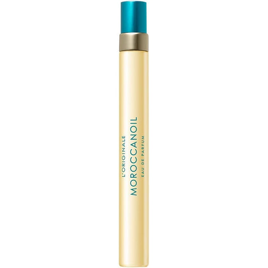 Moroccanoil L'Originale Eau de Parfum travel spray front view showcasing authentic packaging.