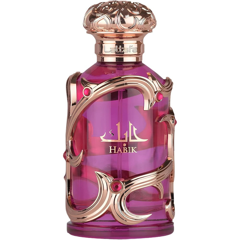 Lattafa Habik Eau de Parfum pink glass bottle front view