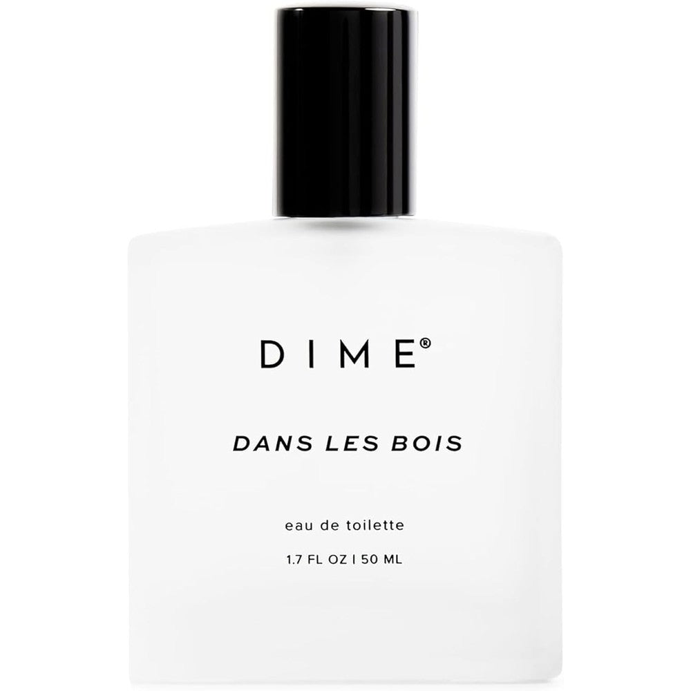 DIME Beauty Perfume Dans Les Bois front view bottle of clean luxury fragrance.
