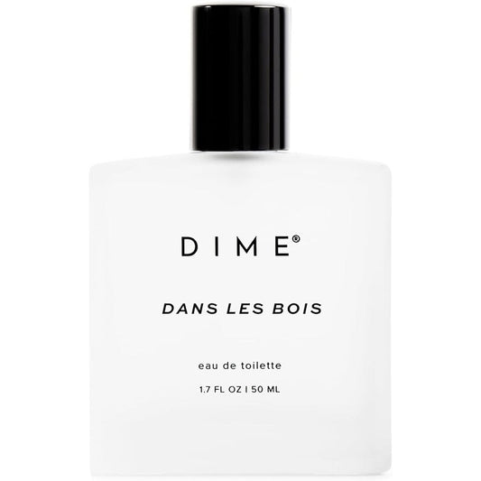 DIME Beauty Perfume Dans Les Bois front view bottle of clean luxury fragrance.