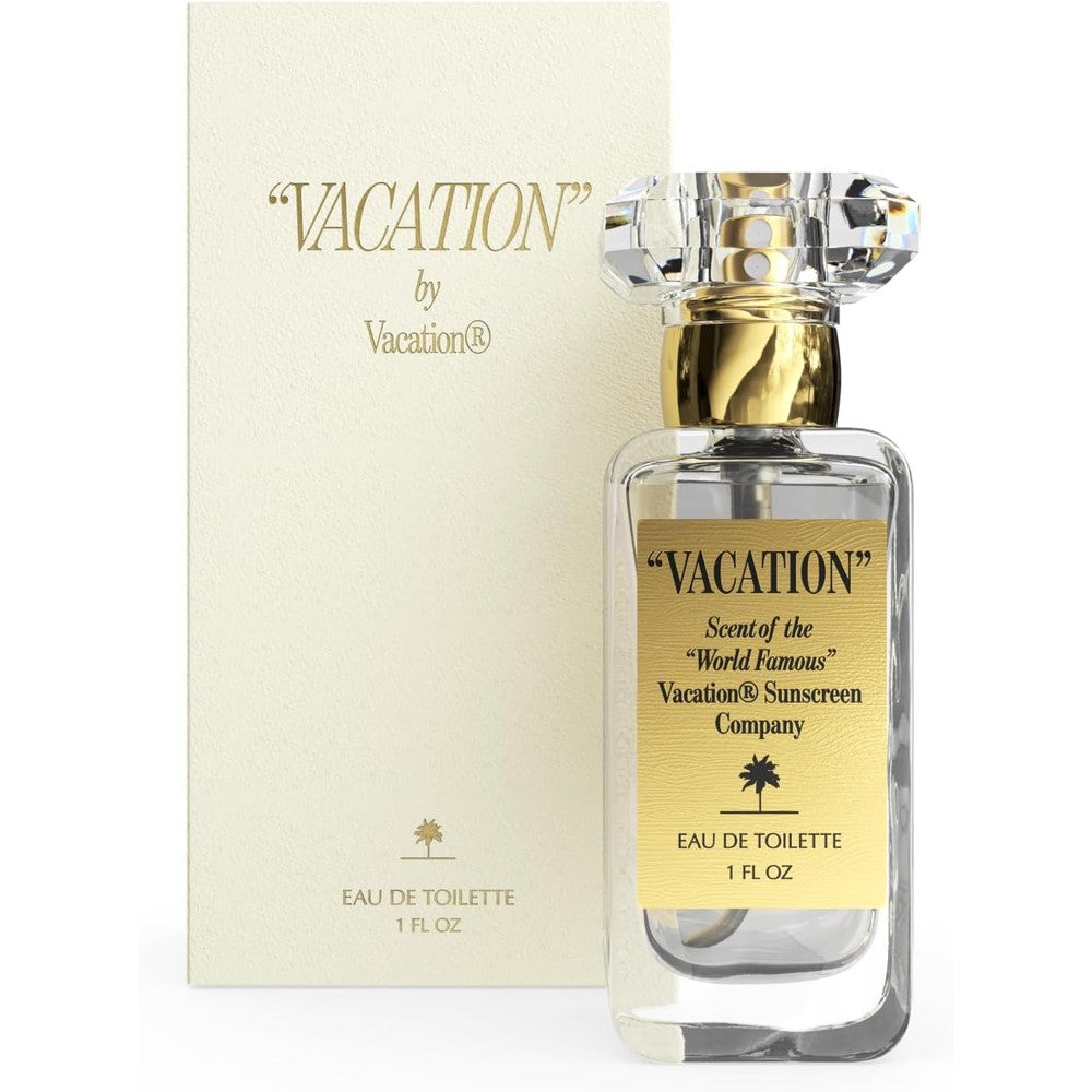 Vacation Sunscreen Eau de Toilette front view of the one fluid ounce square glass bottle