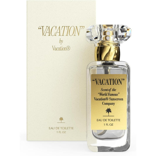 Vacation Sunscreen Eau de Toilette front view of the one fluid ounce square glass bottle