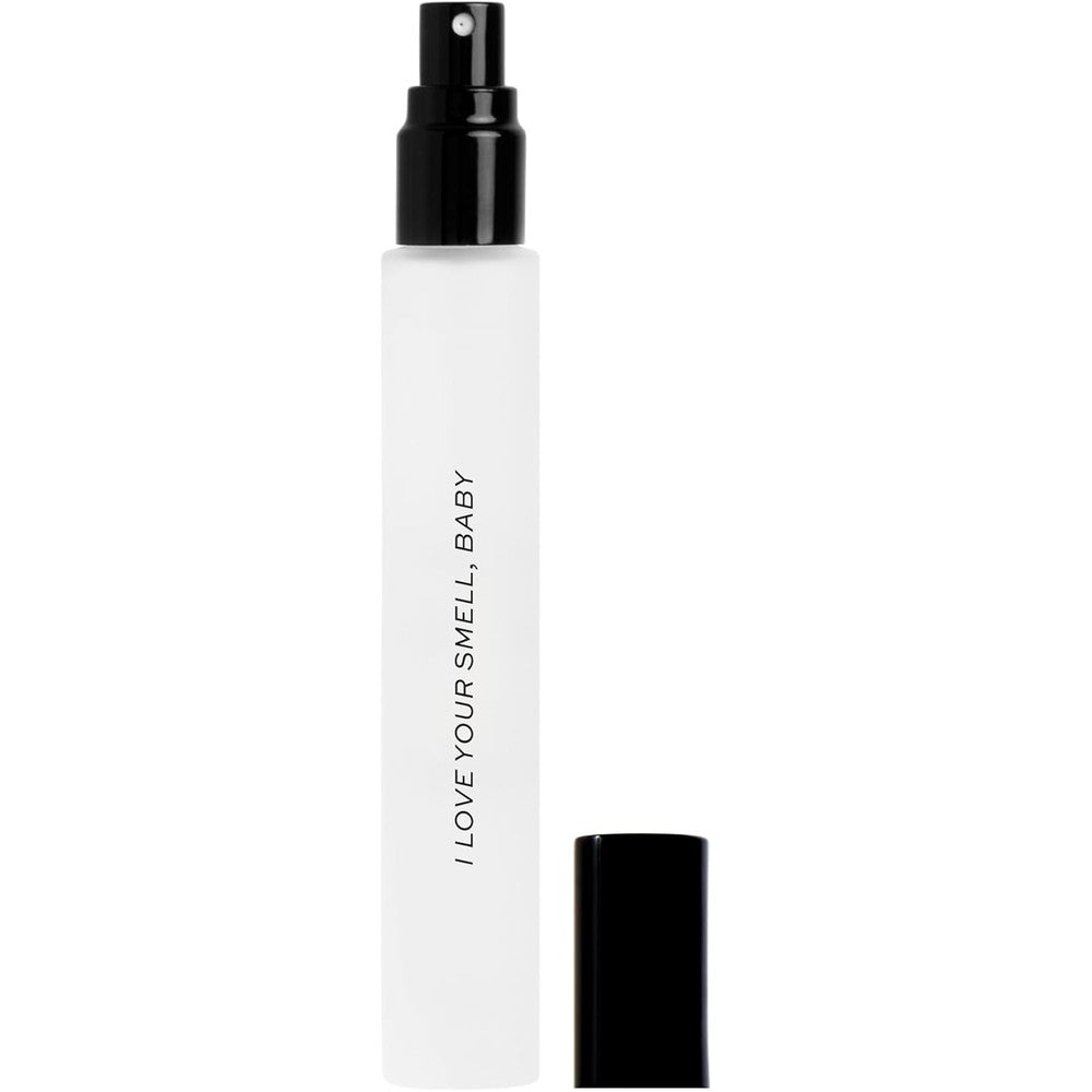 DIME Beauty I Love Your Smell Baby travel perfume front view showing clean packaging.