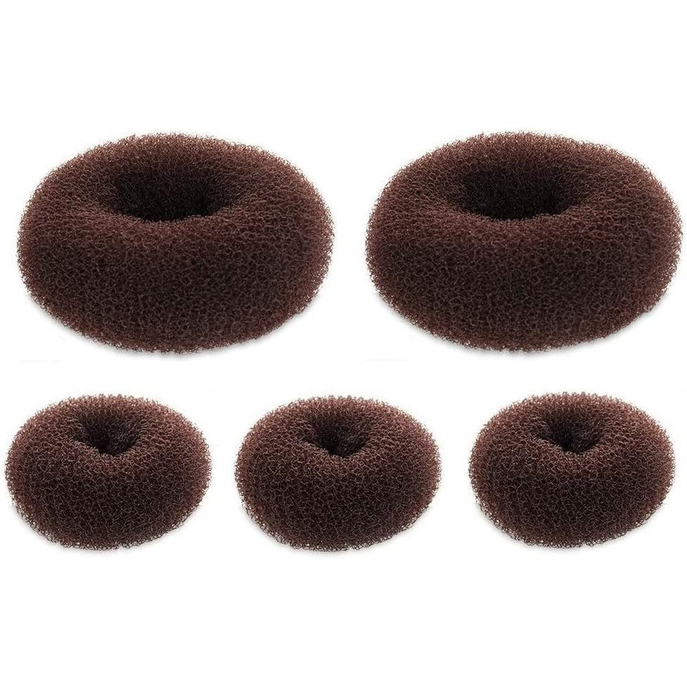 SQULIGT five pieces donut hair bun maker front view showcasing dark brown mesh rings.