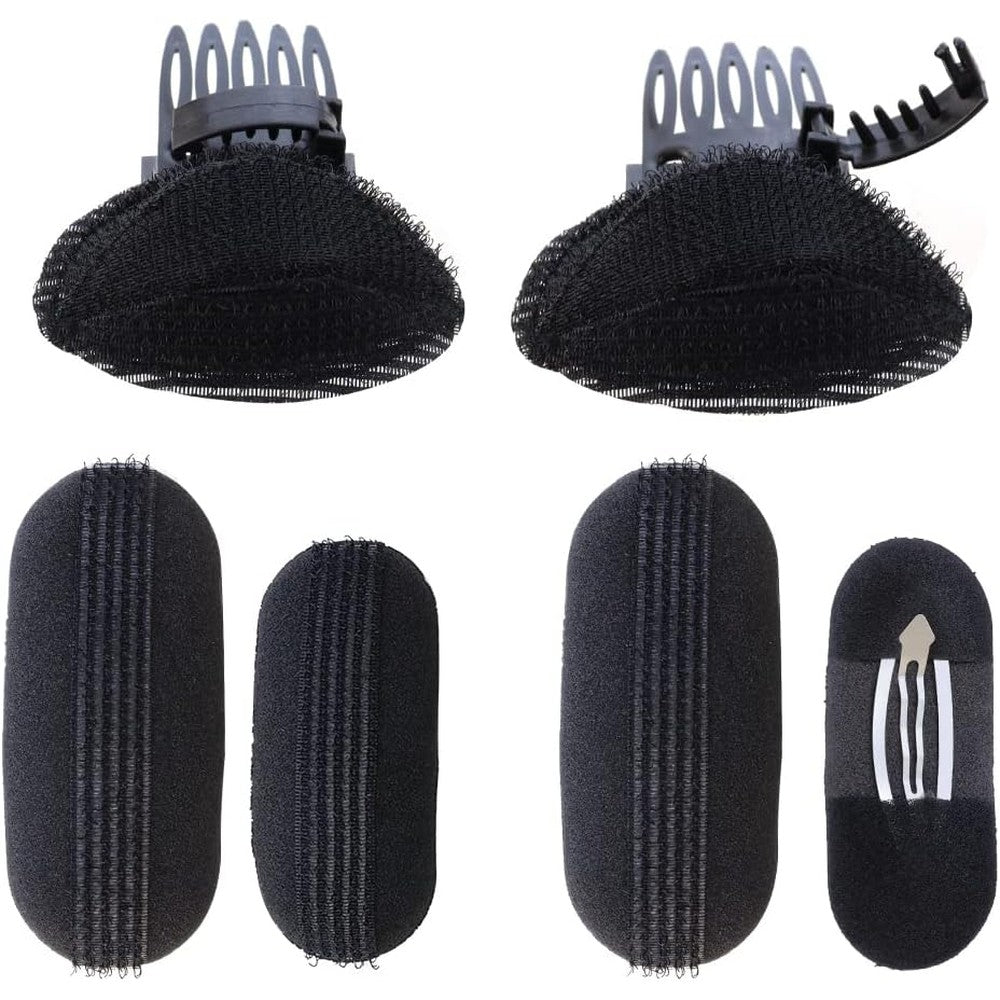 TCOTBE 6-piece hair volume styling set showing front view of black sponge pads and bump up combs