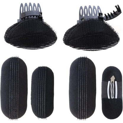 TCOTBE 6-piece hair volume styling set showing front view of black sponge pads and bump up combs