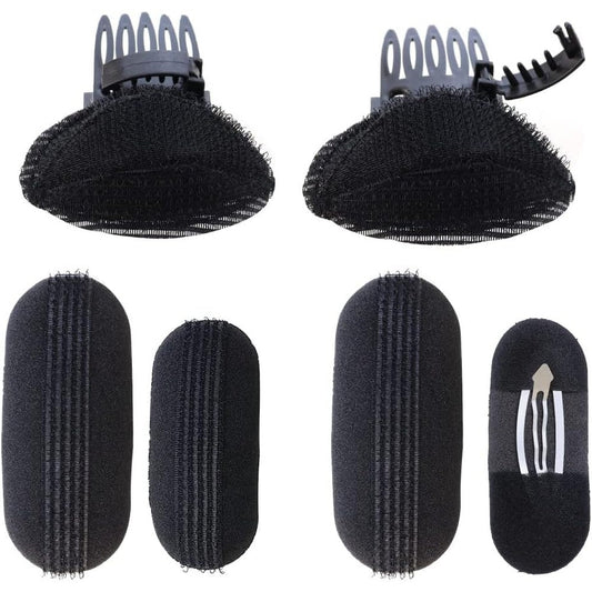 TCOTBE 6-piece hair volume styling set showing front view of black sponge pads and bump up combs