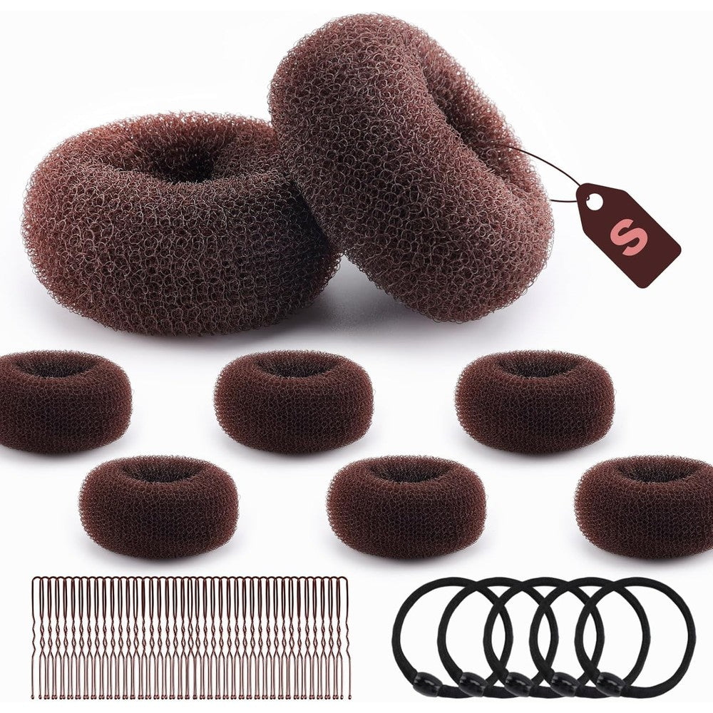 HOFASON extra small hair bun maker kit front view showing brown mini donuts