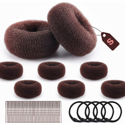 HOFASON extra small hair bun maker kit front view showing brown mini donuts