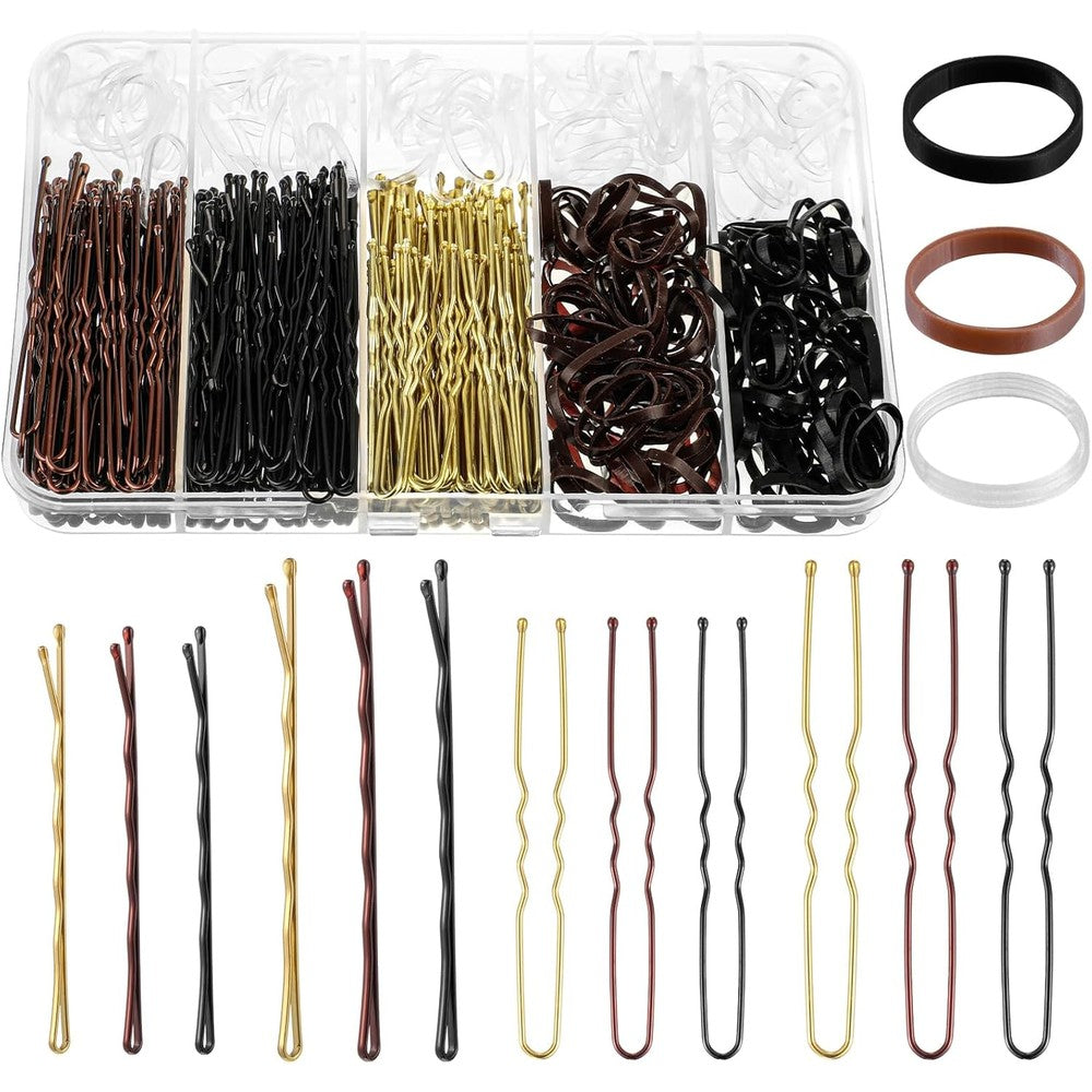 ProSuites 480 Piece Bobby Pins and U Shaped Hair Pins Kit front view showing organized storage box filled with styling accessories.