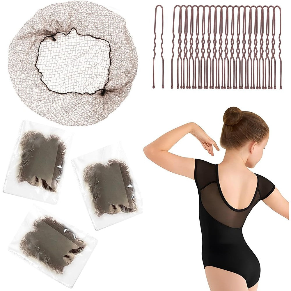 MaopaoBeauty invisible elastic hair net kit front view showing brown mesh nets and bobby pins