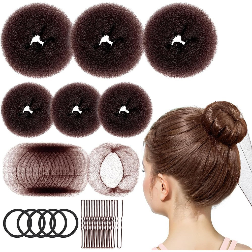 Fandamei 6 Pieces Hair Bun Maker Kit For Kids With 10 Invisible Bun Nets 20 Hair Pins And 5 Elastics For Ballet Dance Hairstyles Brown - Image 1