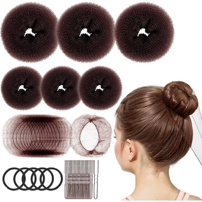 Fandamei 6 Pieces Hair Bun Maker Kit For Kids With 10 Invisible Bun Nets 20 Hair Pins And 5 Elastics For Ballet Dance Hairstyles Brown - Image 1