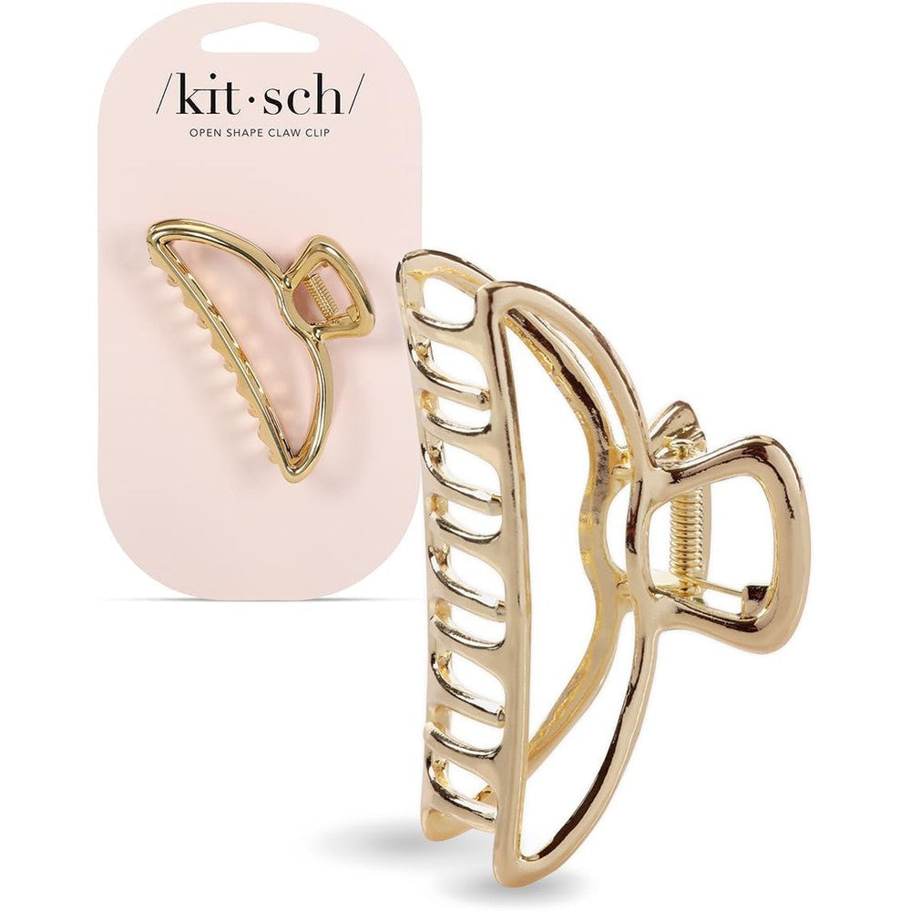 Kitsch metal open shape gold claw hair clip front view