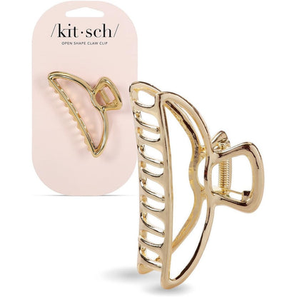 Kitsch metal open shape gold claw hair clip front view