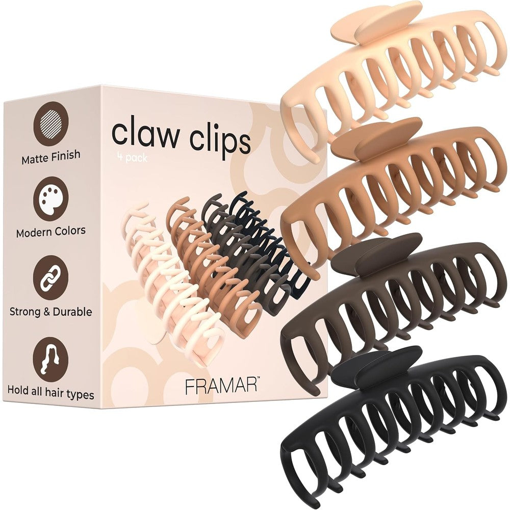 Framar Extra Large Claw Clips neutral matte pack front view