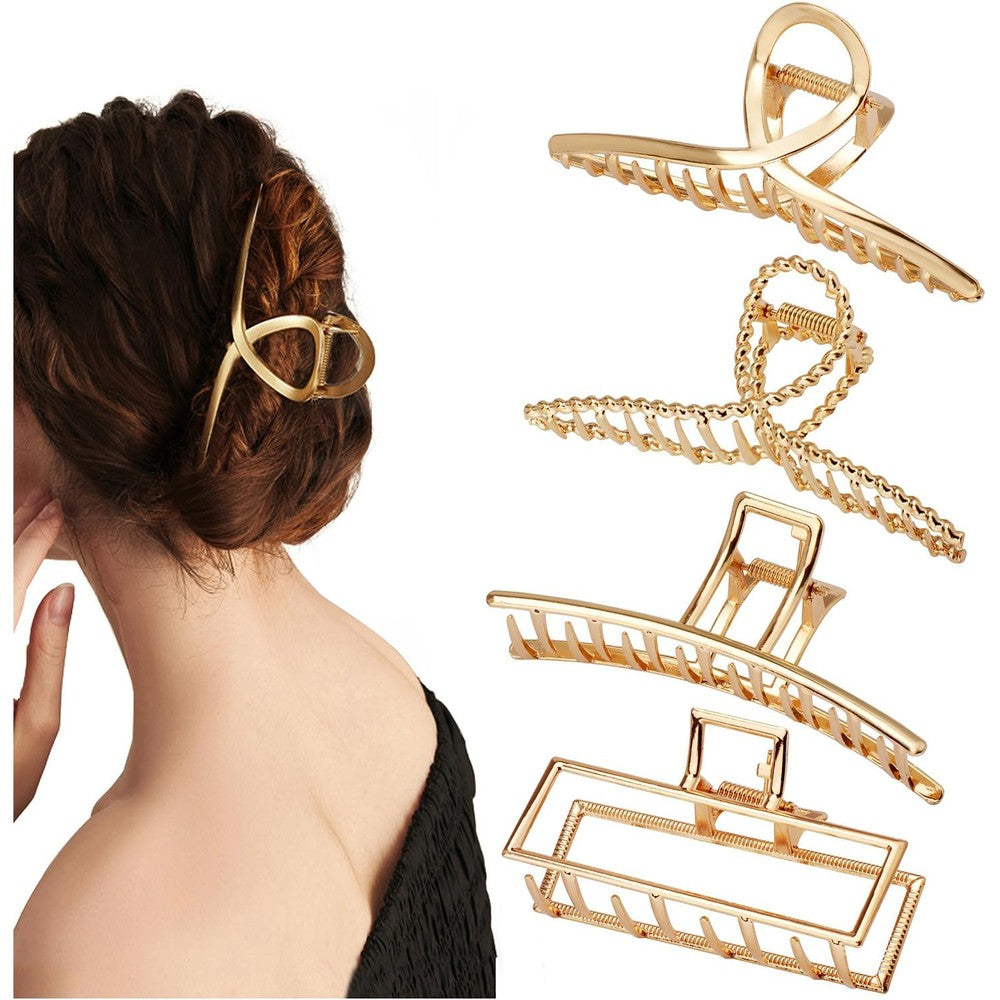 Parcce 4 pack large metal hair clips front view gold color