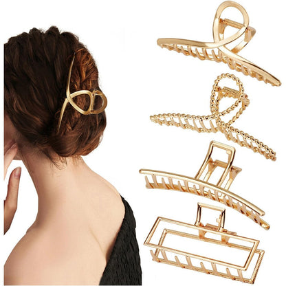 Parcce 4 pack large metal hair clips front view gold color