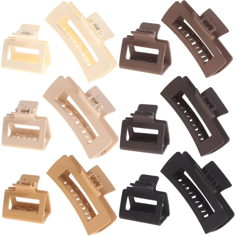 Alemaky 12 pack square claw clips front view of neutral matte colors