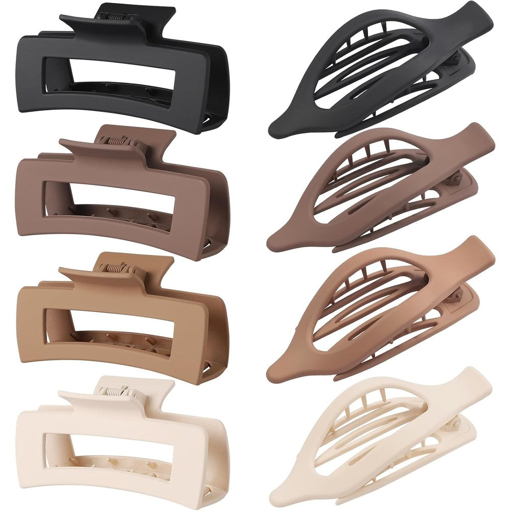 Chandat 8 piece hair claw clip set in matte brown front view