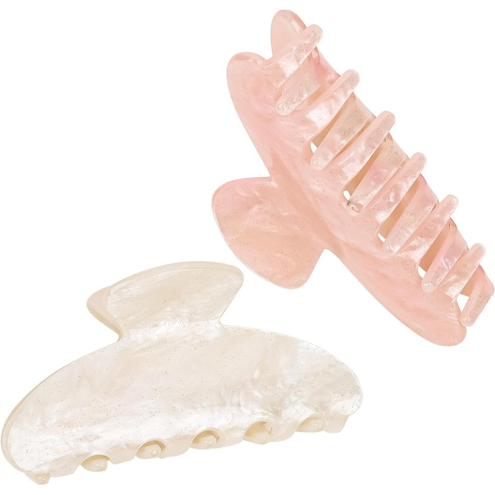 Aco-Uint 2 pack acrylic hair claw clips in white and pink