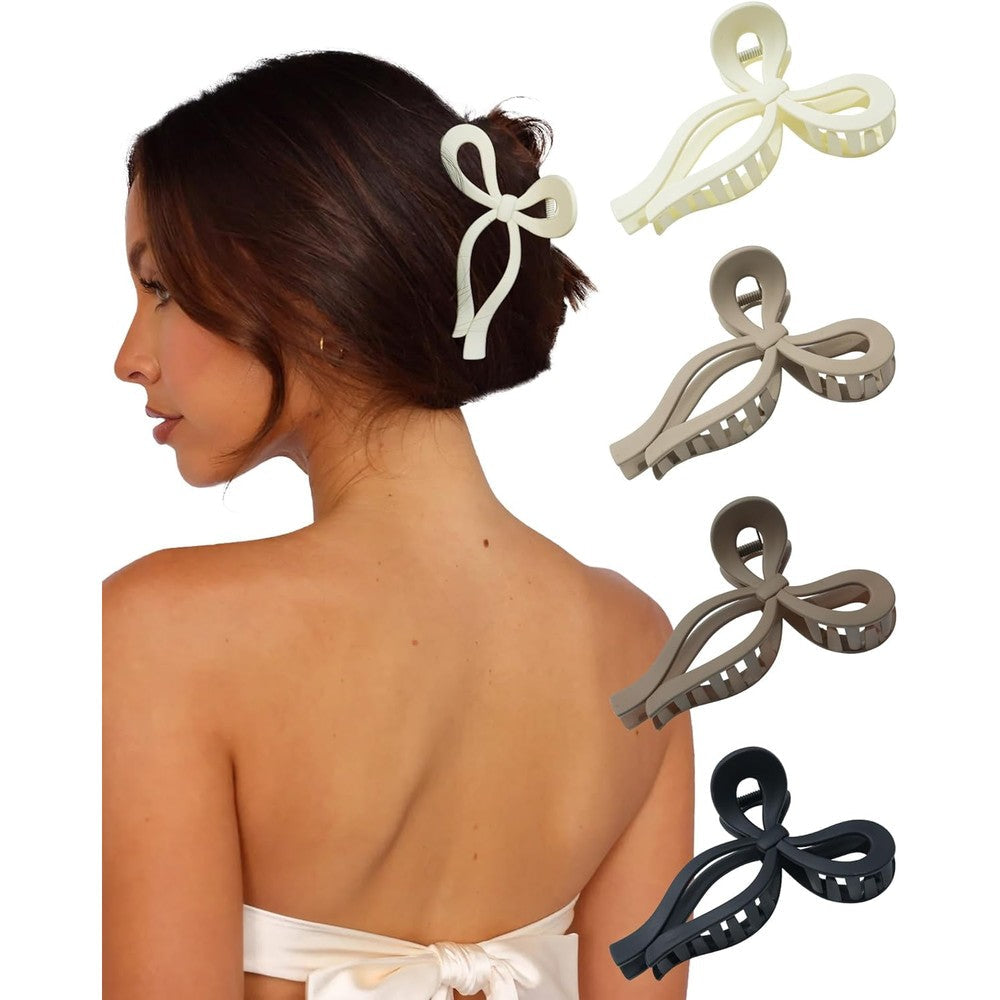 Eparty bow hair clips 4 piece set front view in assorted matte colors