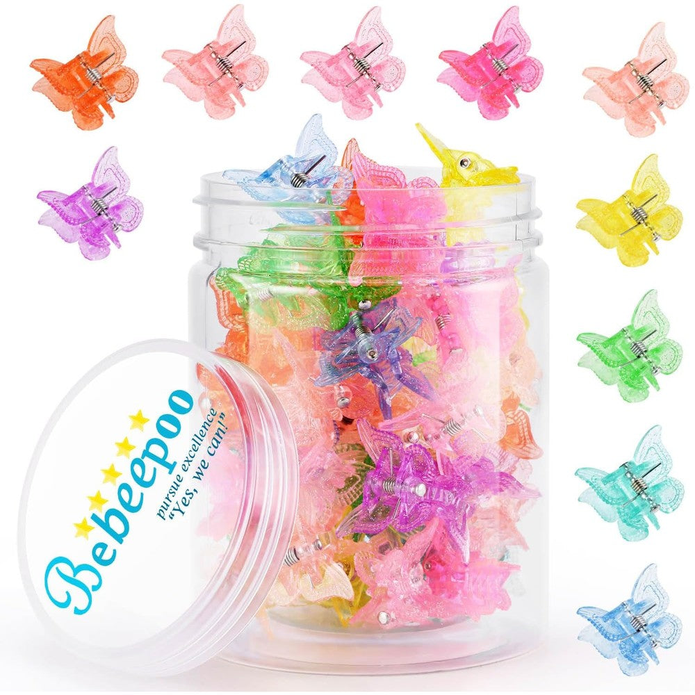 Bebeepoo mini butterfly hair claw clips front view in storage jar