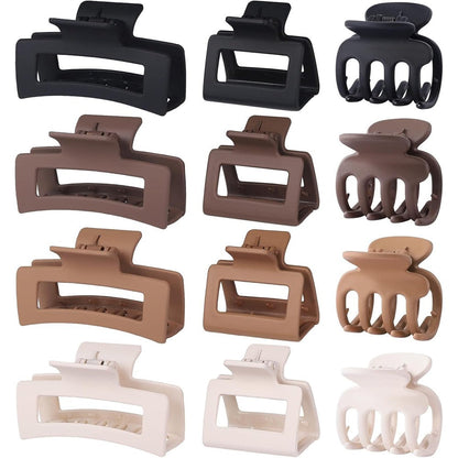 Generic 12 piece hair claw clip set front view in matte brown