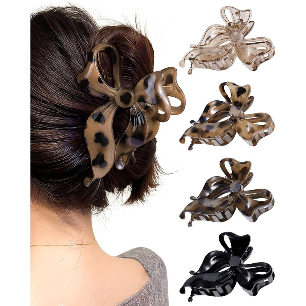 Mesovor 4 pack cute bow claw clip set featuring black and leopard matte hair accessories