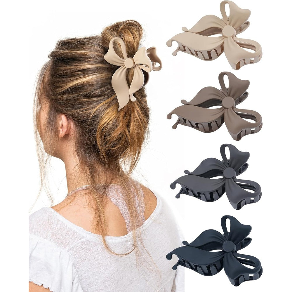 Alucia 4 pieces bow hair claw clips front view in four colors