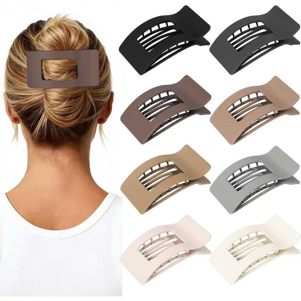 Tsehuar 8 Pack Flat Hair Claw Clips front view with matte finish