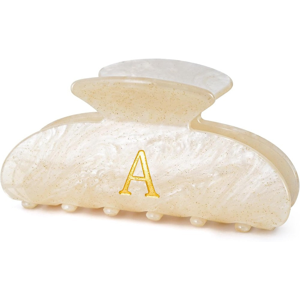 Fycert initial claw hair clip front view featuring gold glitter letter a monogram design