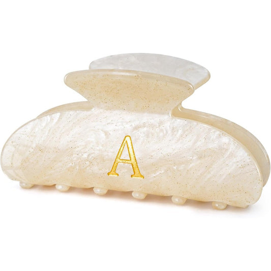 Fycert initial claw hair clip front view featuring gold glitter letter a monogram design