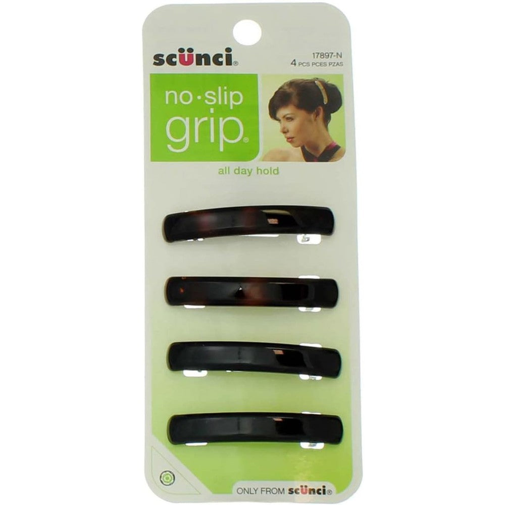 Scunci No-Slip Grip Auto Clasp Barrettes front view for secure hair styling