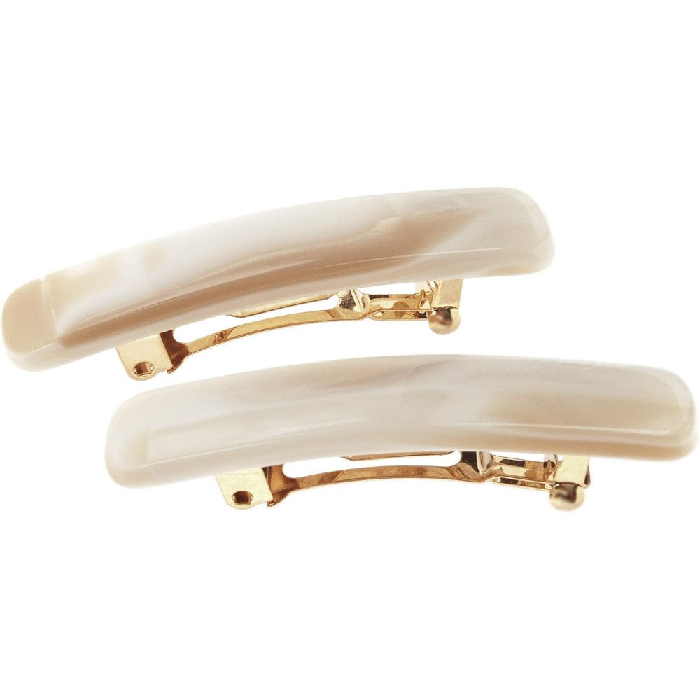 France Luxe Mini Rectangle Barrette Pair Alba front view showing the premium cream colored cellulose acetate hair accessory.