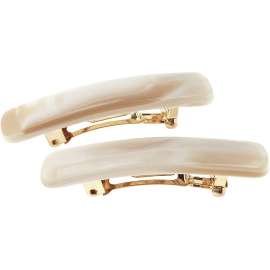 France Luxe Mini Rectangle Barrette Pair Alba front view showing the premium cream colored cellulose acetate hair accessory.