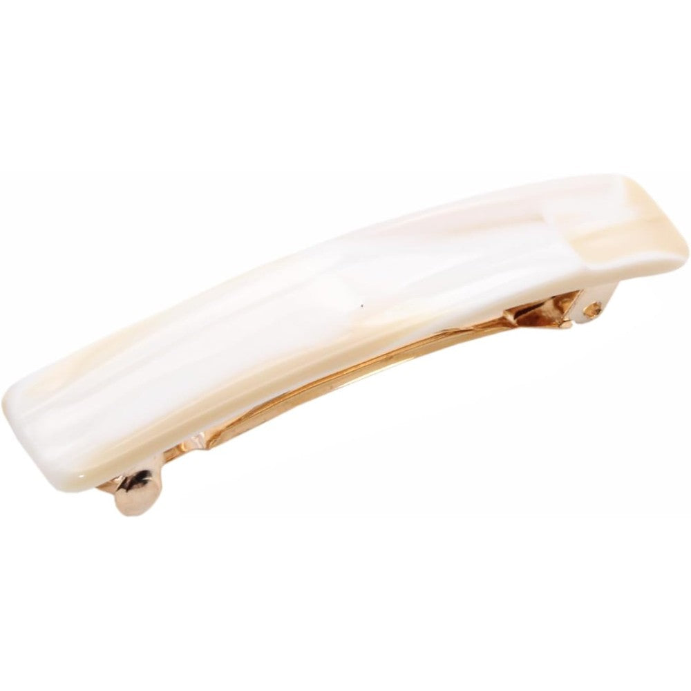 French Amie small celluloid handmade hair barrette in ivory cream front view