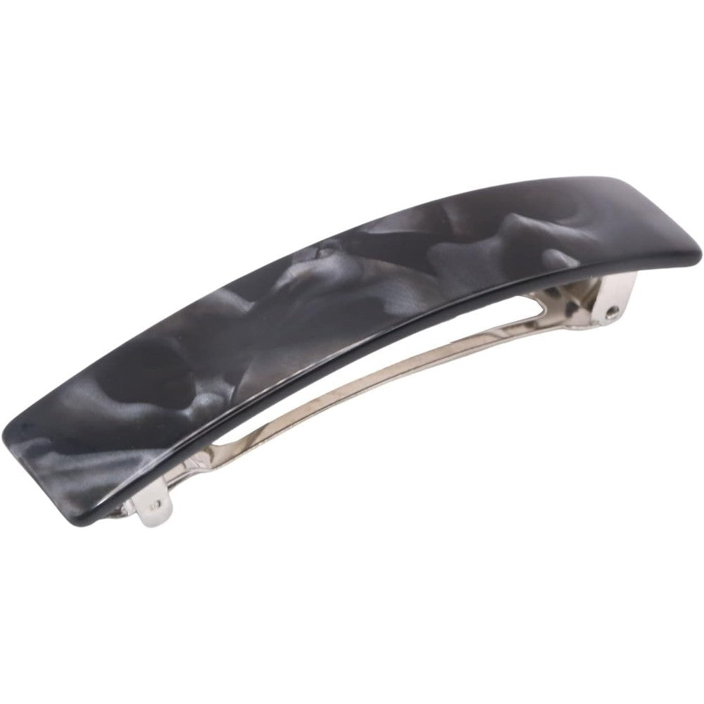French Amie Oblong Handmade Celluloid Hair Barrette front view in glossy Pearl Black finish
