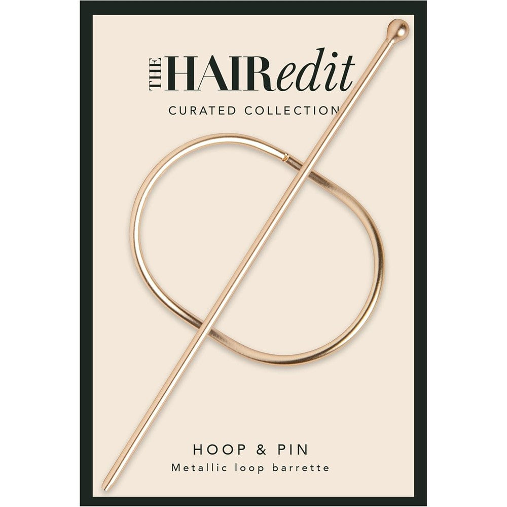 The Hair Edit Hoop And Pin Barrette in soft gold front view showing the metallic loop design.