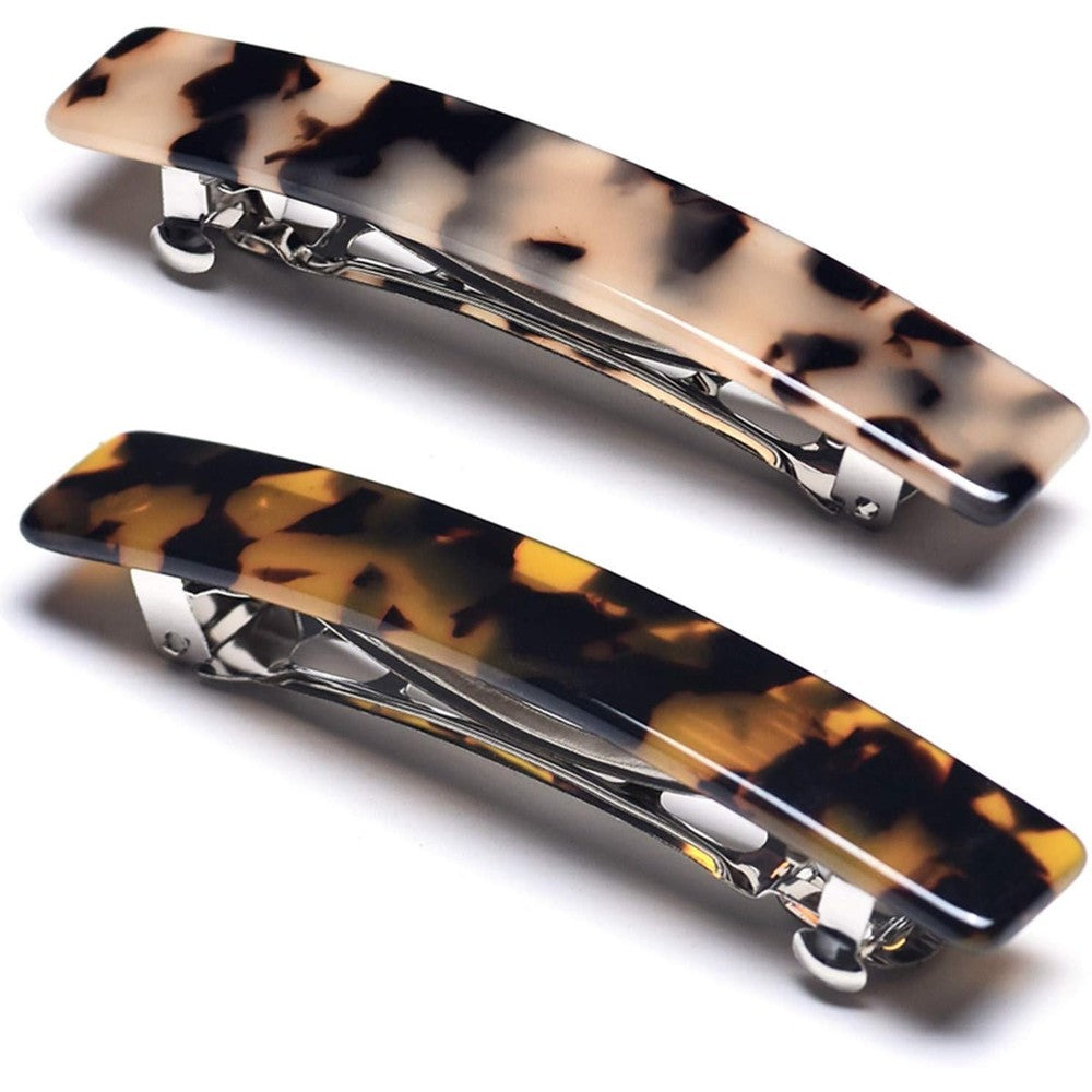 Eyegla French design hair barrette set showcasing the premium Tokyo Tortoise and Ivory Tokyo rectangle clips in a front commercial view.