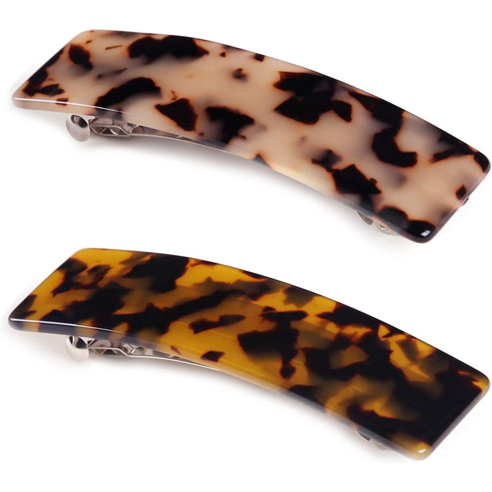 Eyegla French design tortoise shell hair barrettes two piece set front view showing luxurious glossy finish