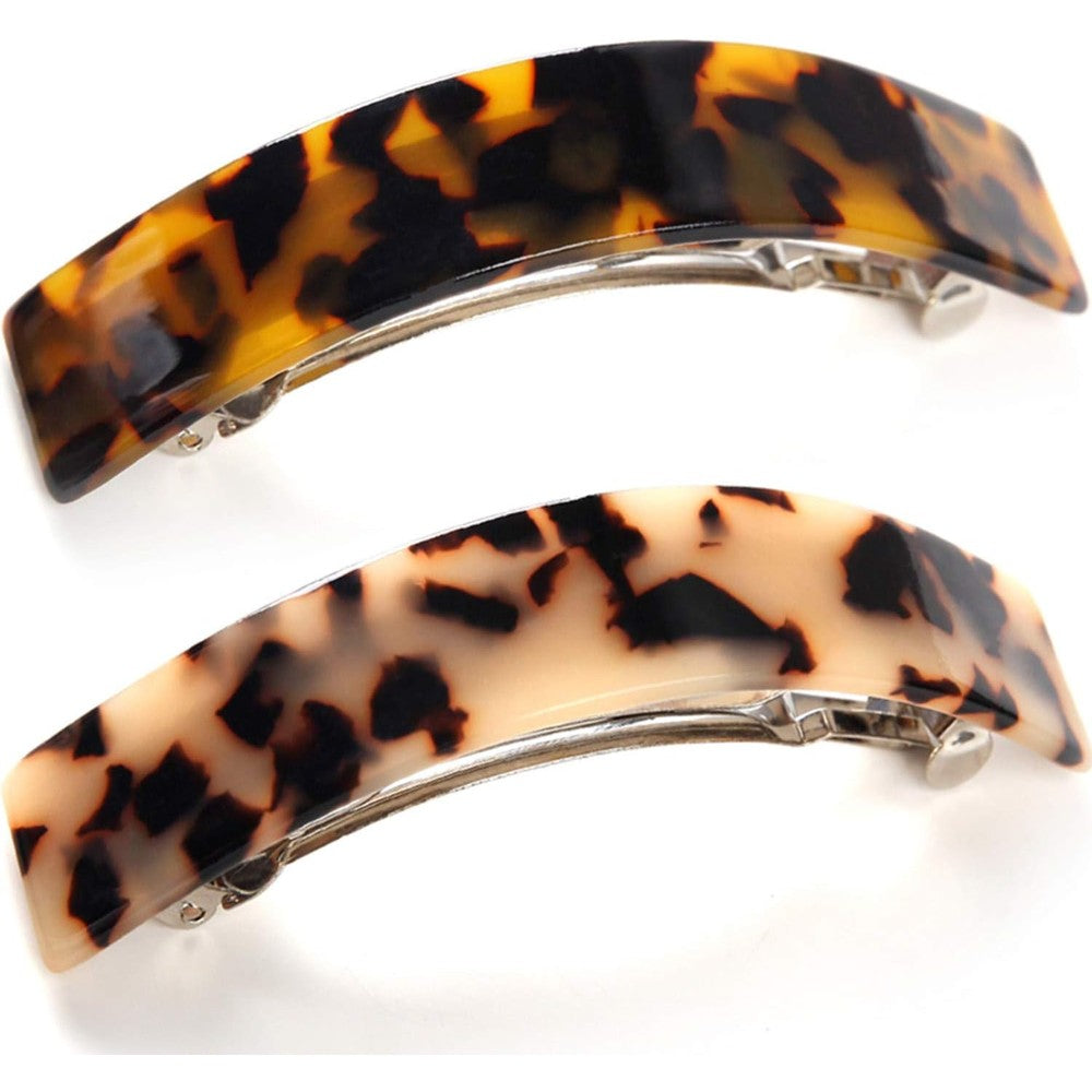 Eyegla large French barrette hair clips 2 pack front view showing premium tortoise shell pattern