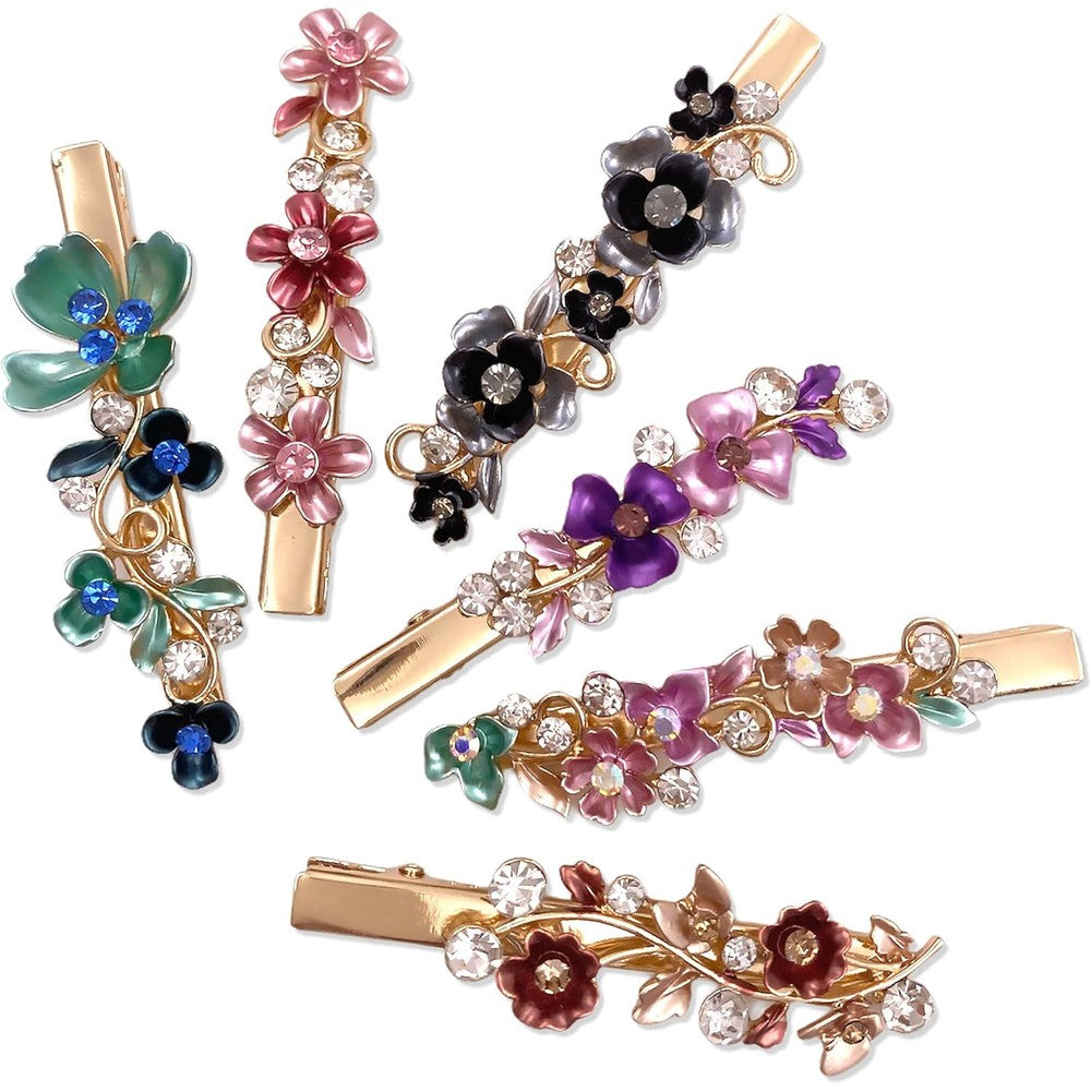 Lizzie Kay vintage flower metal alligator hair clips front view set of six pieces