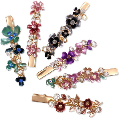 Lizzie Kay vintage flower metal alligator hair clips front view set of six pieces