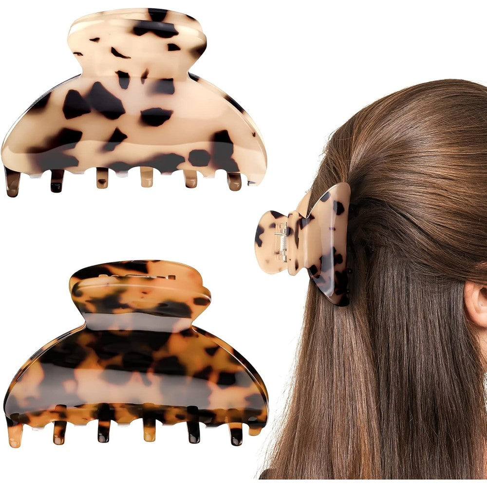 JIRIS tortoise hair claw banana clips front view displaying premium glossy pattern.
