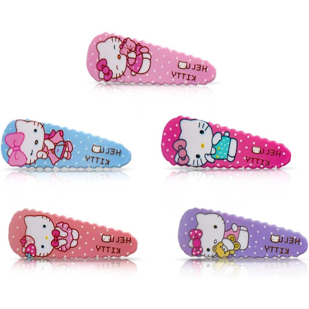 Emifunny Hello Cat Hair Clips front view showing five colorful metal snap barrettes for girls
