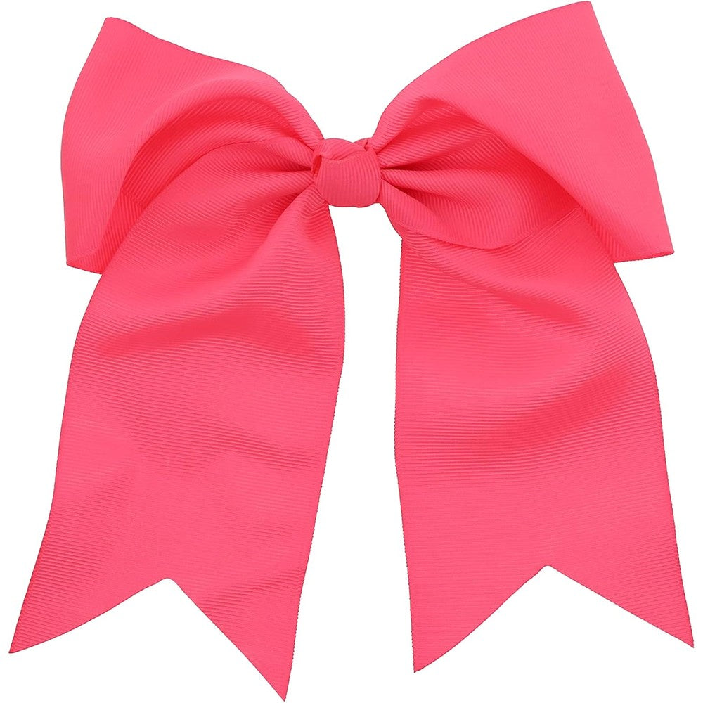 Motique Accessories Jumbo Bow Clip with Tails Neon Pink front view showing large premium grosgrain ribbon design.
