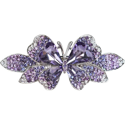 Sankuwen crystal rhinestone butterfly hair barrette front view showing purple crystals