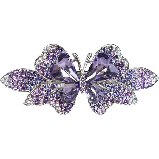 Sankuwen crystal rhinestone butterfly hair barrette front view showing purple crystals